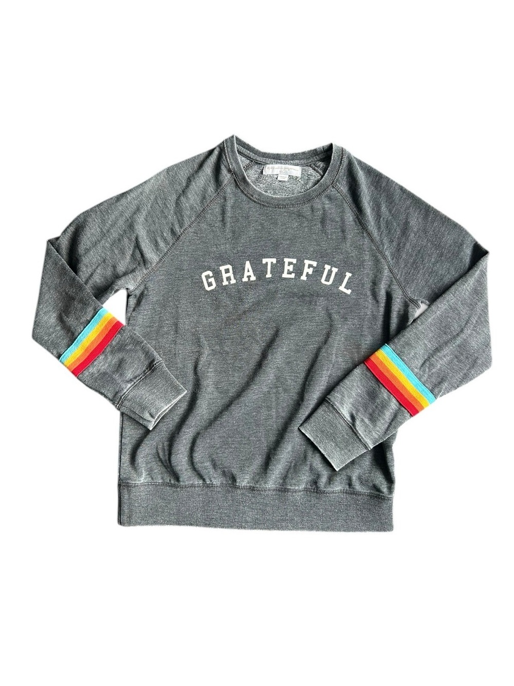 🩶 Spiritual Gangster GRATEFUL Sweatshirt S Gray Rainbow Soft Grunge Streetwear